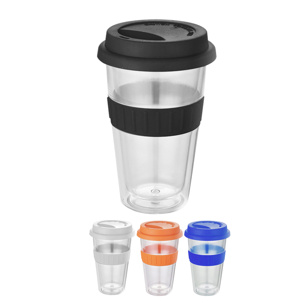 Double Wall Plastic Mug with Silicone Sleeve and Lid (360ml)